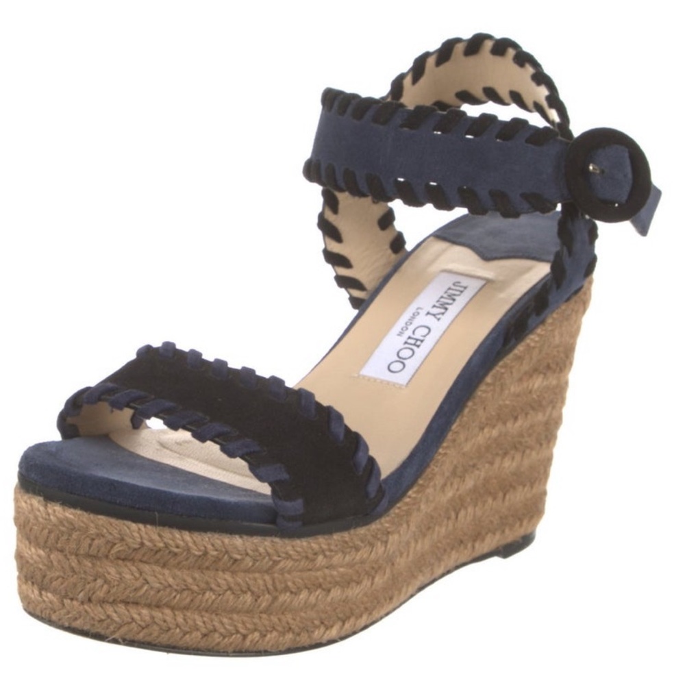 Jimmy Choo Navy and Tan Espadrille Wedges - Picture 3 of 7